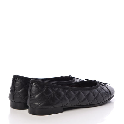Chanel Aged Calfskin Quilted Cap Toe Ballerina Flats 39.5 Black 4 of 15