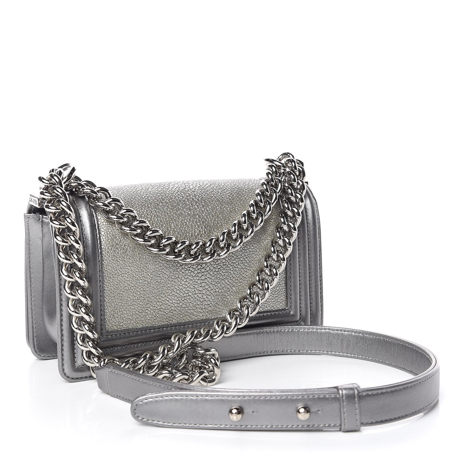 Chanel Galuchat Stingray Small Boy Flap Silver 3 of 10