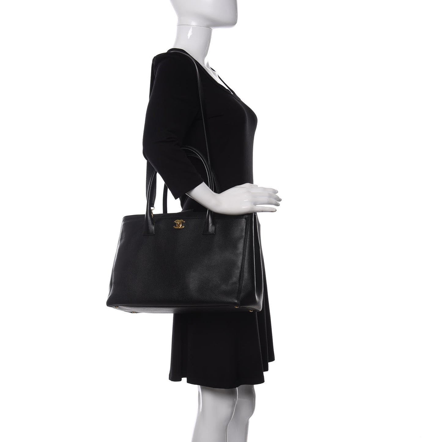 Calfskin Cerf Executive Shopper Tote Black