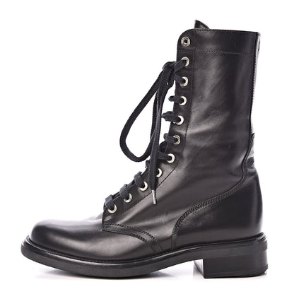 Chanel Calfskin Lace Up Combat Boots 40.5 Black 1 of 10
