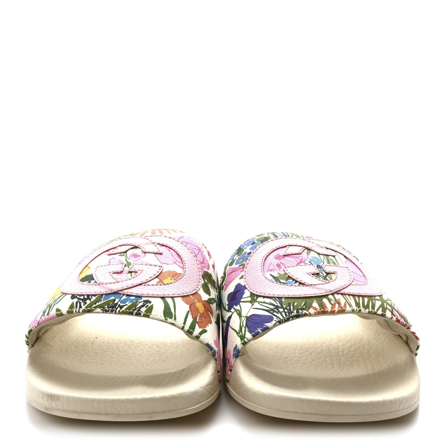 X KEN SCOTT Rubber Infinity Giardino d Apri Interlocking G Womens Pool Slide Sandals 37 Ivory Pink Wild Rose