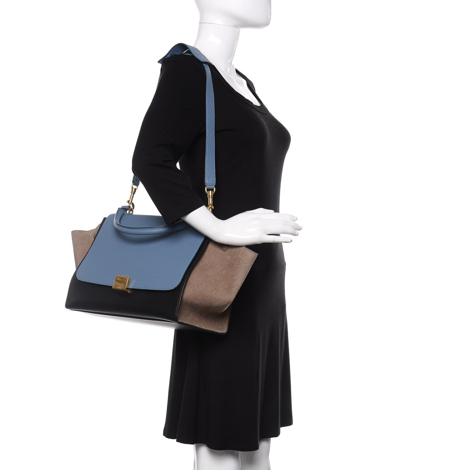 Celine Bullhide Calfskin Grained Nubuck Small Tri-Color Trapeze Medium Blue 2 of 11