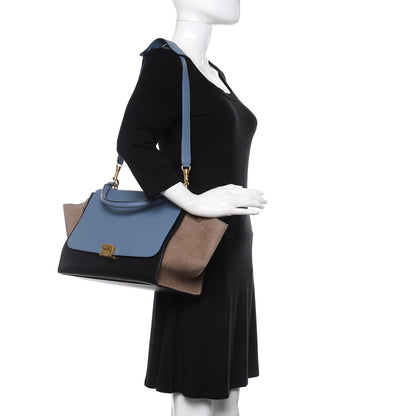 Celine Bullhide Calfskin Grained Nubuck Small Tri-Color Trapeze Medium Blue 2 of 11