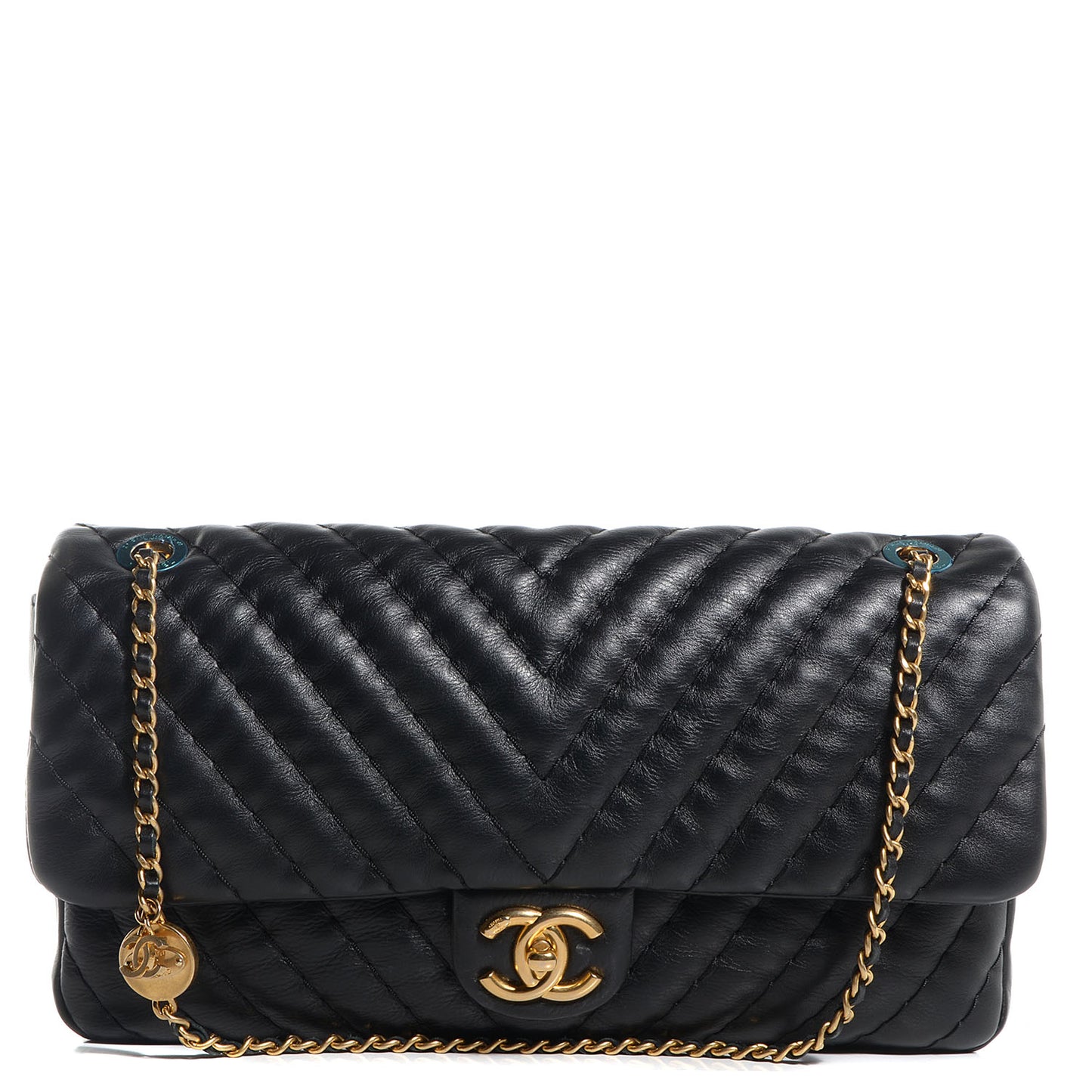 Calfskin Surpique Chevron Large Flap Black