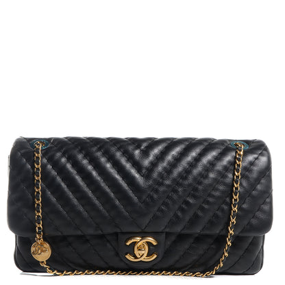 Chanel Calfskin Surpique Chevron Large Flap Black 1 of 9