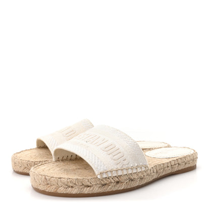 Christian Dior Canvas Embroidered Granville Espadrille Flat Slide Sandals 35.5 Ivory 4 of 10