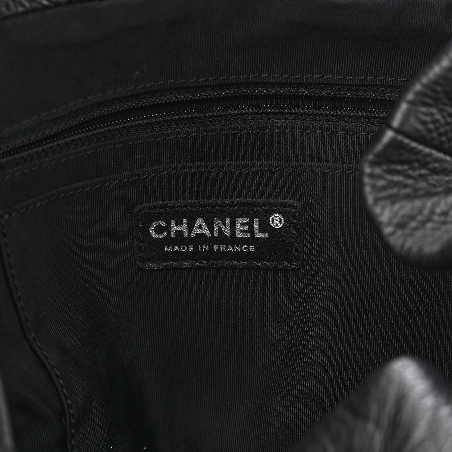 Chanel Deerskin Chevron Large CC Chain Bucket Drawstring Bag Black 6 of 9