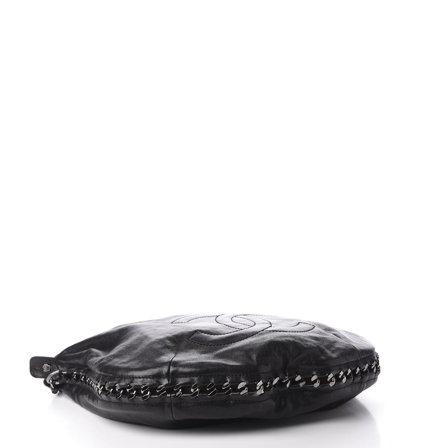 Glazed Caviar Modern Chain Hobo Black