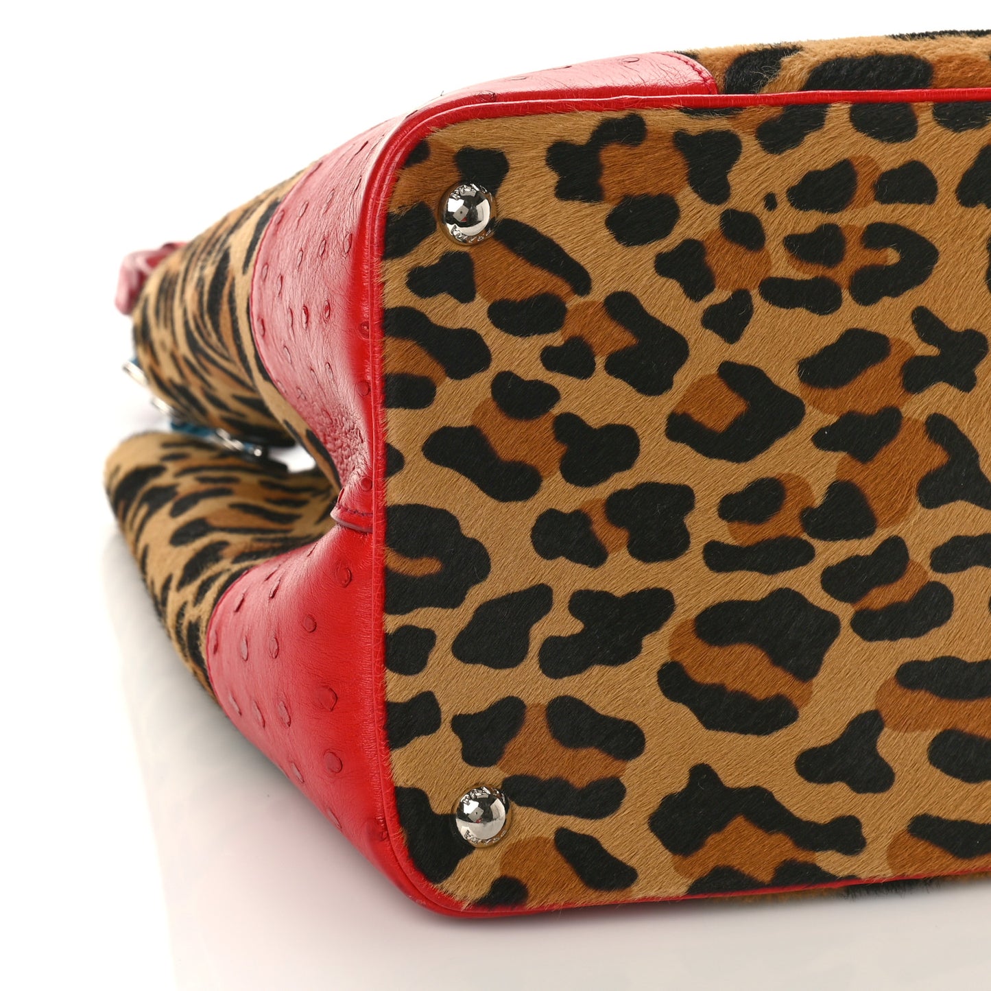 Calf Hair Ostrich Leopard Print Medium Double Bag Miele Voyage