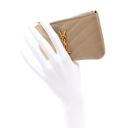 Saint Laurent Calfskin Matelasse Monogram Key Pouch Light Taupe 2 of 7