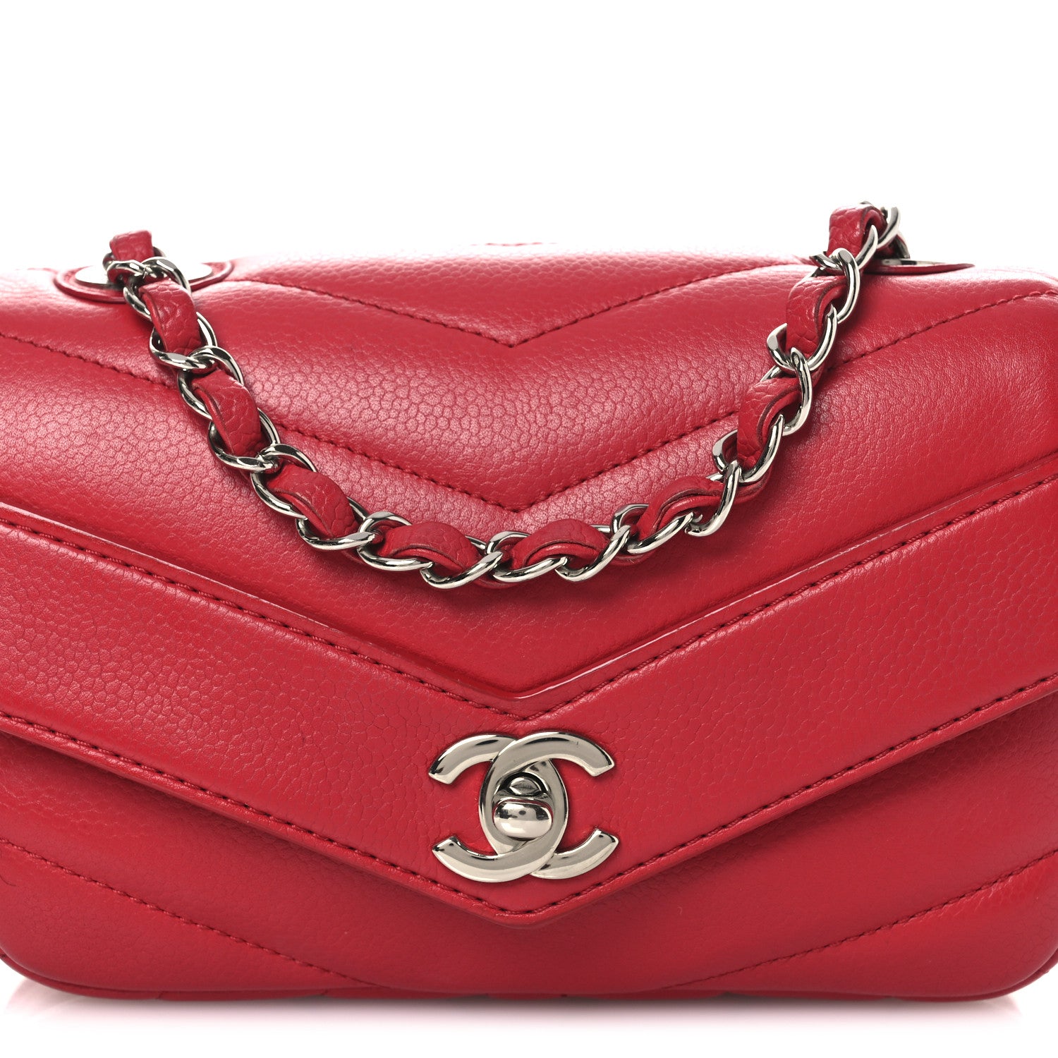 Chanel Caviar Chevron Quilted Small Single Flap Red 8 of 16