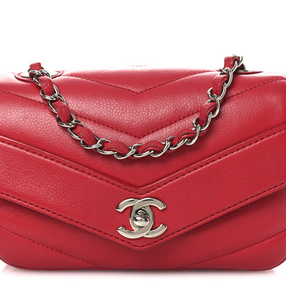 Chanel Caviar Chevron Quilted Small Single Flap Red 8 of 16