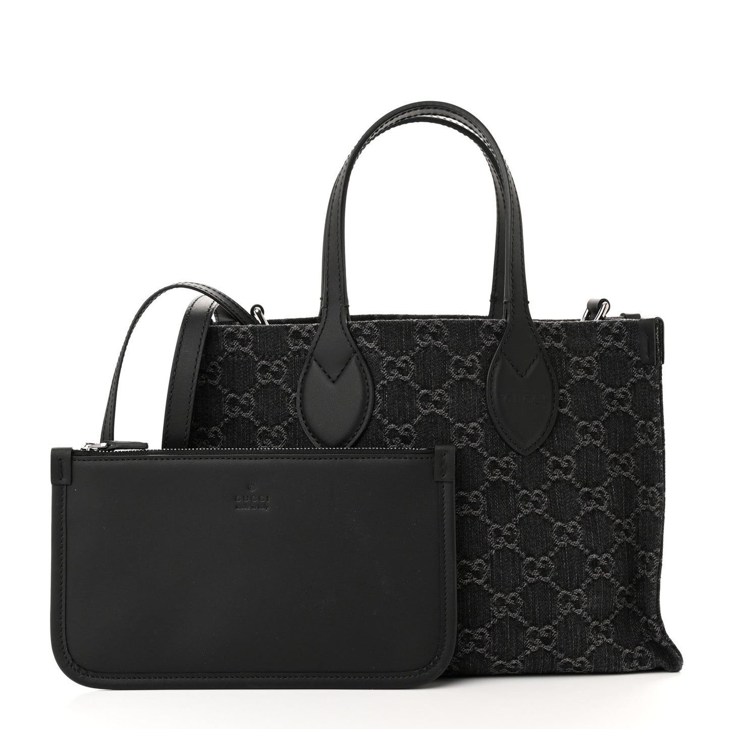 Denim Ophidia GG Monogram Tote Medium Black Grey