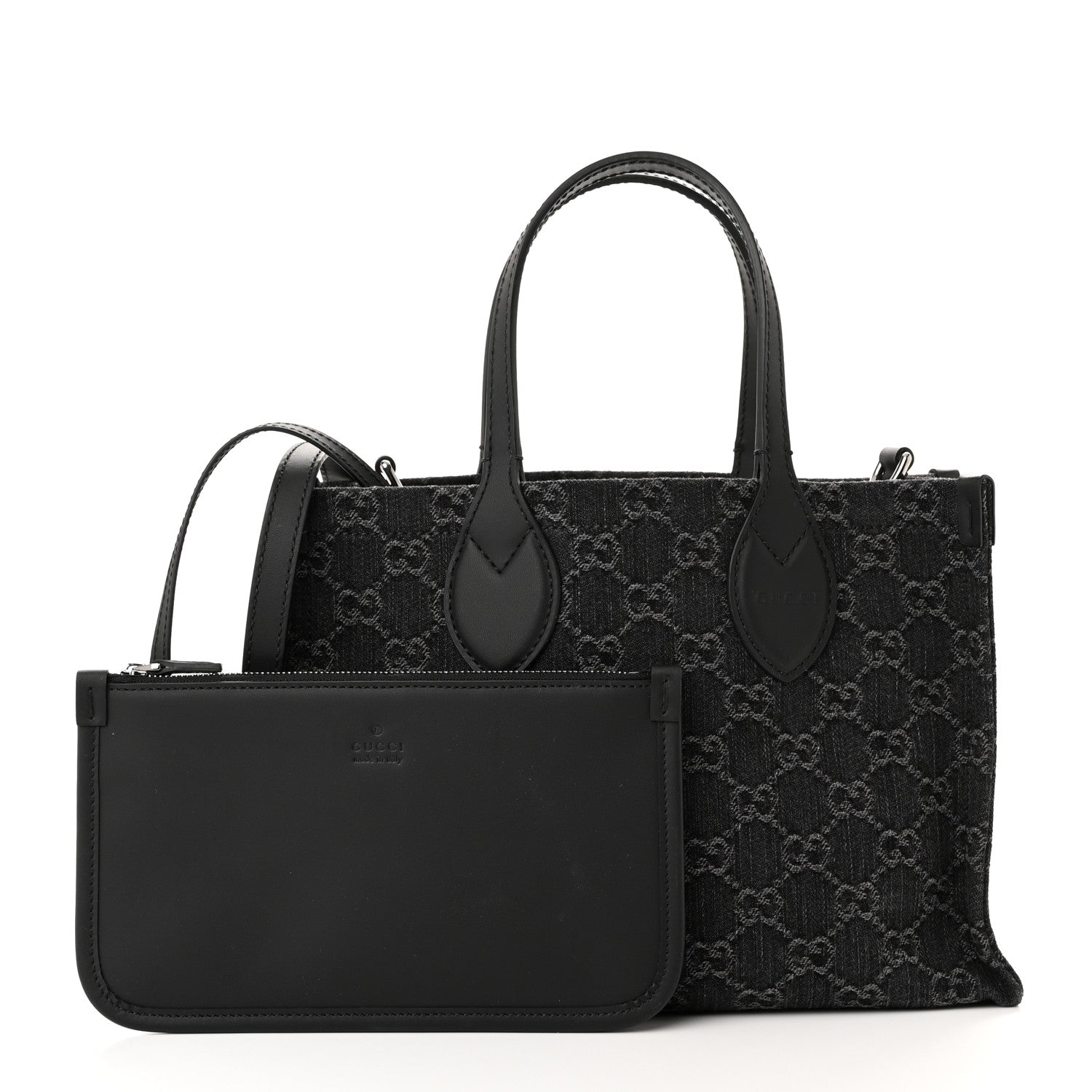 Gucci Denim Ophidia GG Monogram Tote Medium Black Grey 3 of 12