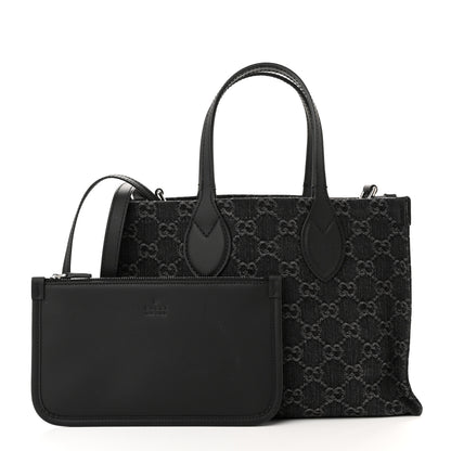 Gucci Denim Ophidia GG Monogram Tote Medium Black Grey 3 of 12