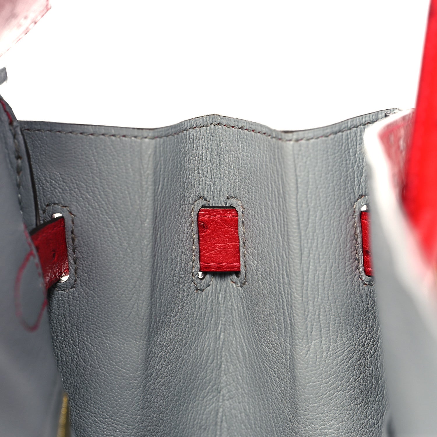 Hermes Ostrich Horseshoe Birkin 30 Rouge Vif Bleu Glacier 15 of 34