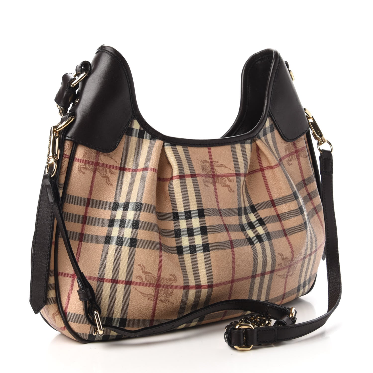 Burberry Calfskin Haymarket Check Chain Strap Hobo Chocolate Brown 4 of 10