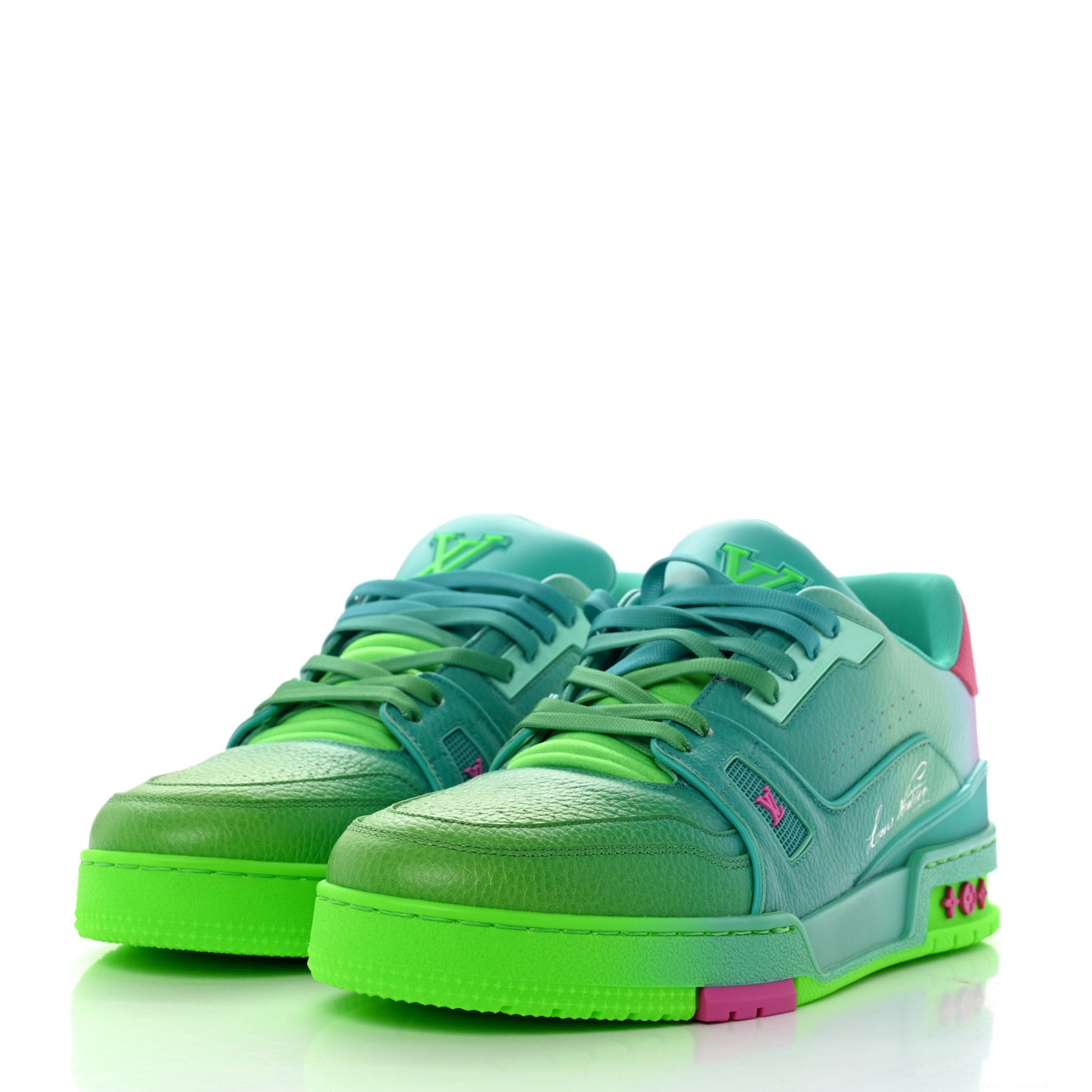 Calfskin Mens LV Trainer Sneakers 8.5 Green Ombre
