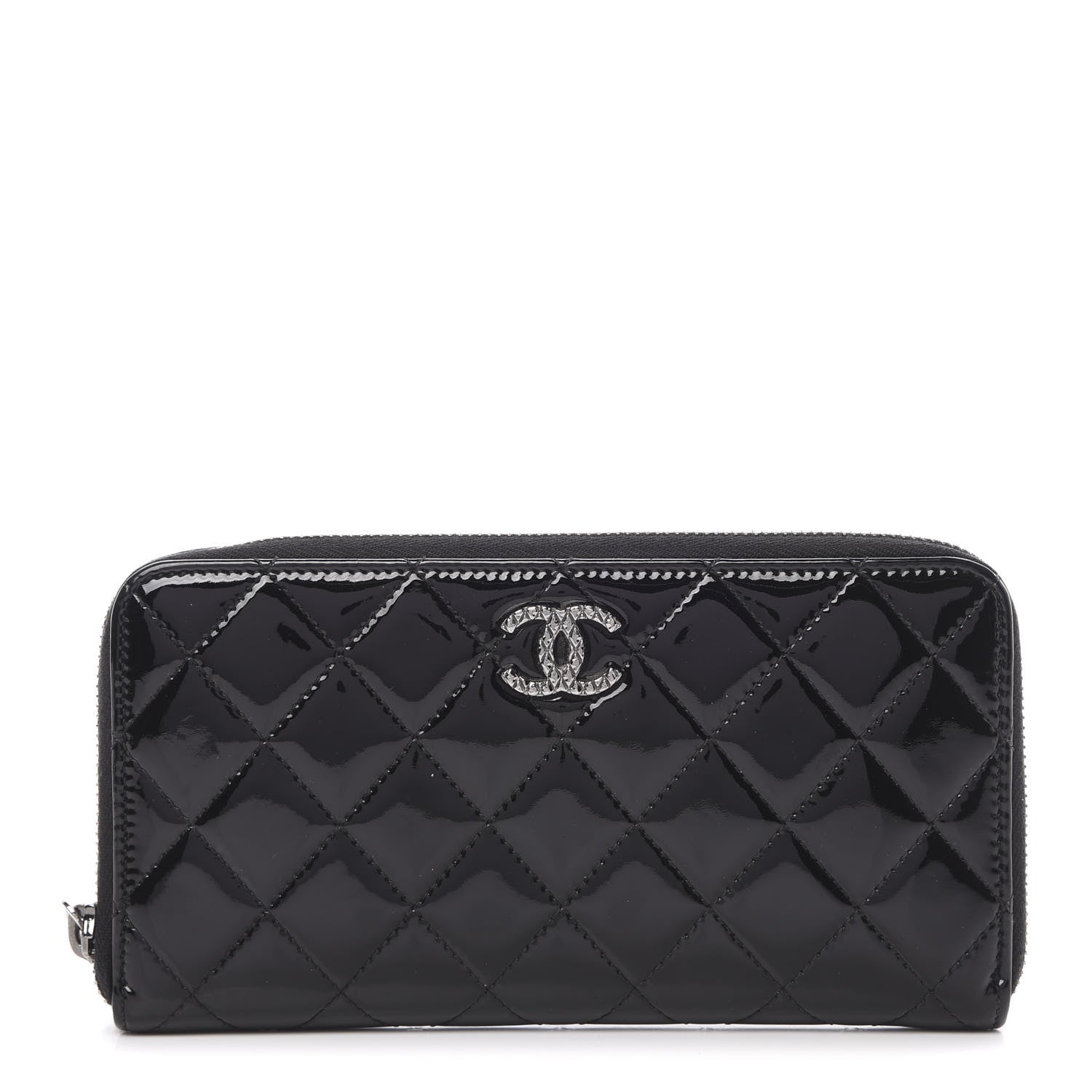 Chanel Patent Quilted Brilliant Zip Around Wallet Black 1 of 9
