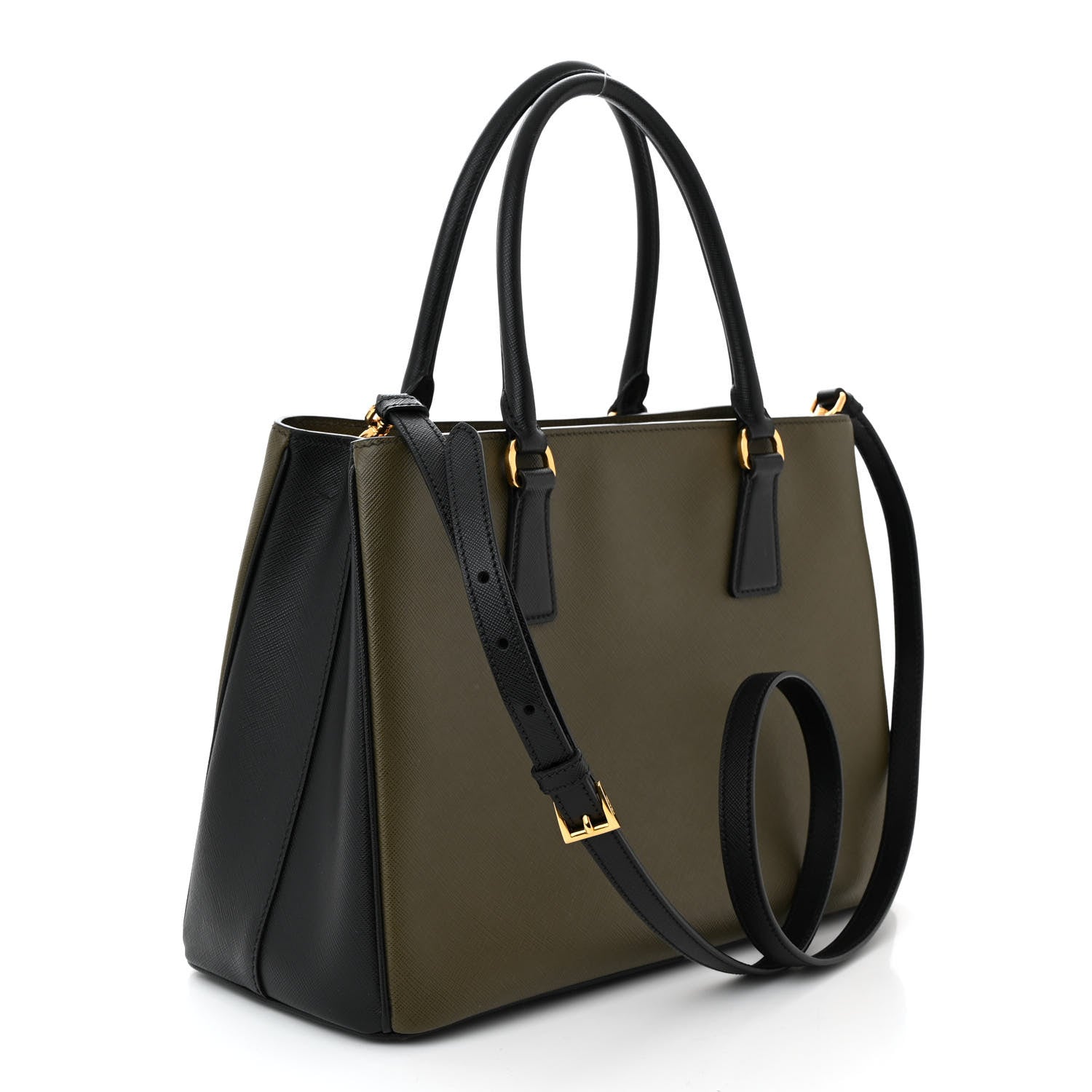 Prada Saffiano Lux Bi-Color Medium Tote Militare Black 3 of 11