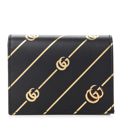 Gucci Calfskin Diagonal GG Card Case Black Gold 1 of 7