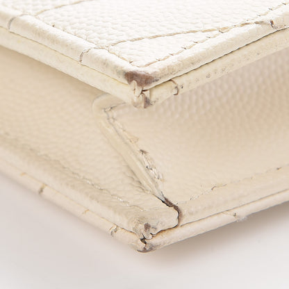 Saint Laurent Grain De Poudre Matelasse Chevron Monogram Envelope Chain Wallet Dove White 12 of 17