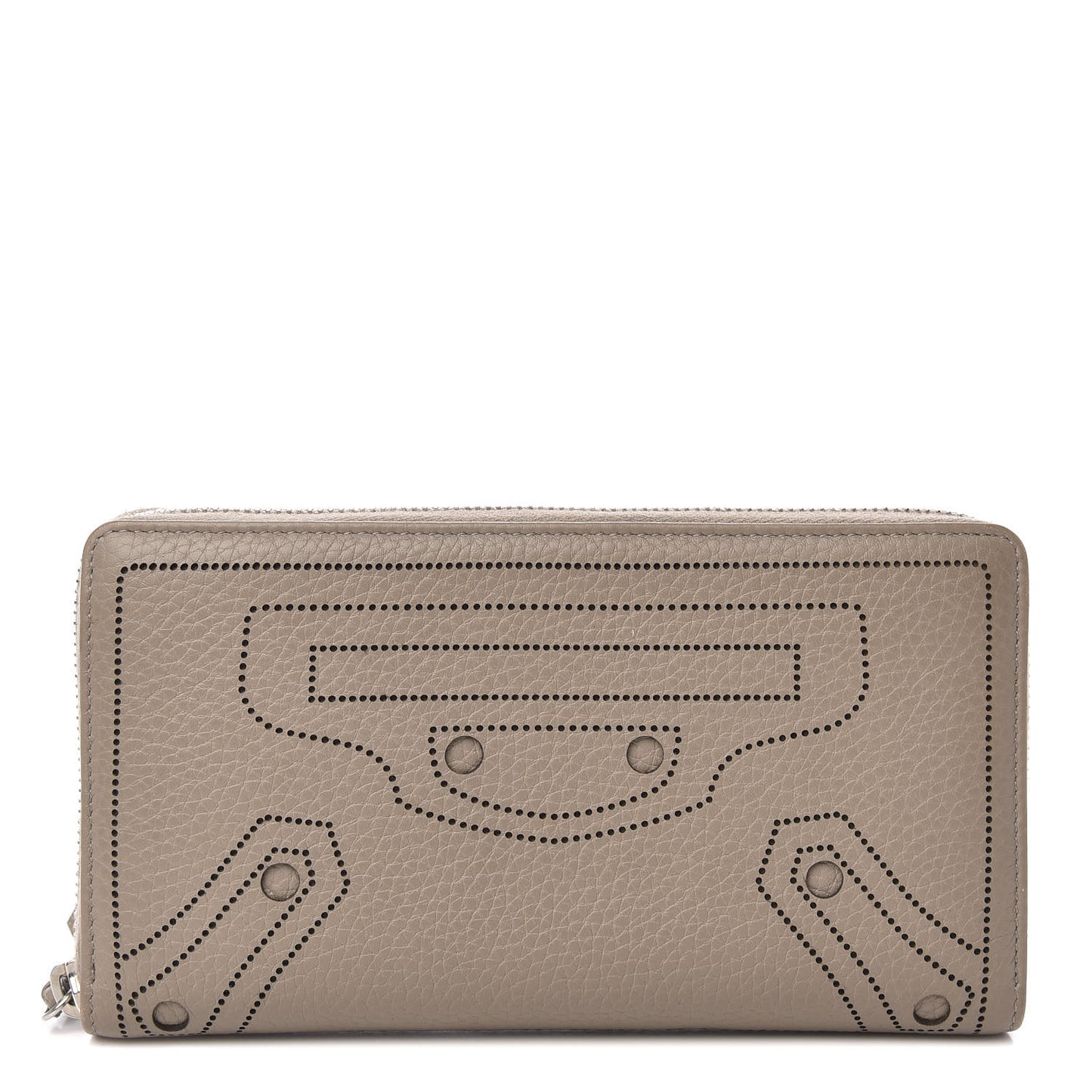Veau Grana Perforated Blackout Hardware Continental Zip Around Wallet Gris Cendre