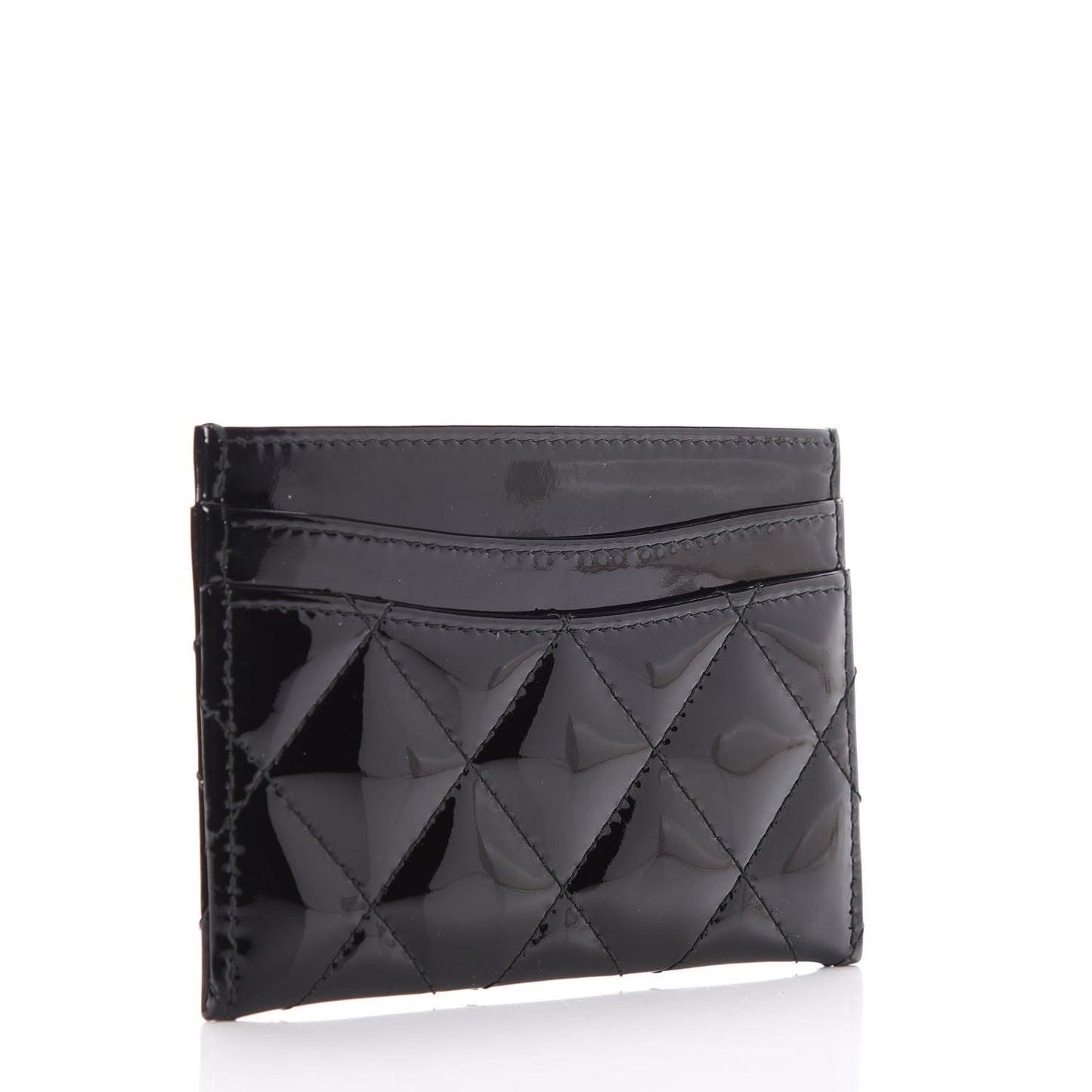 Patent Calfskin Quilted Card Holder Black