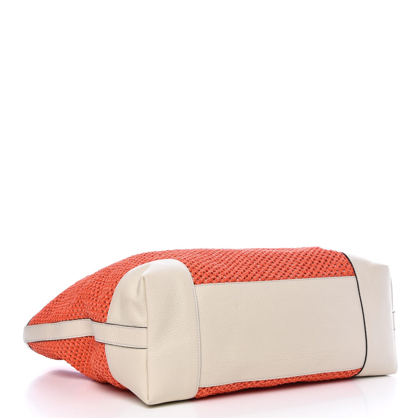 Straw Calfskin Bamboo Shopper Tote Orange