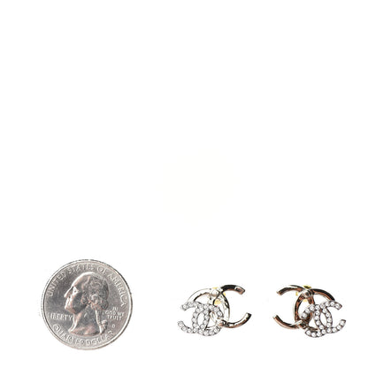 Chanel Crystal Double CC Earrings Gold Silver 2 of 5