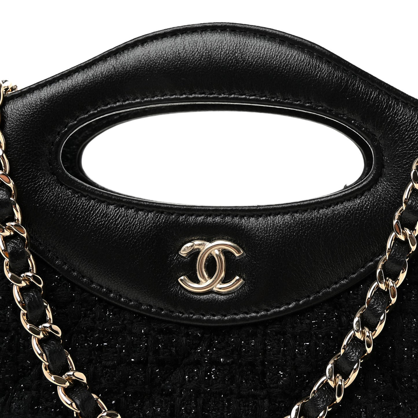 Tweed Shiny Calfskin Quilted Nano 31 Shopping Bag Black
