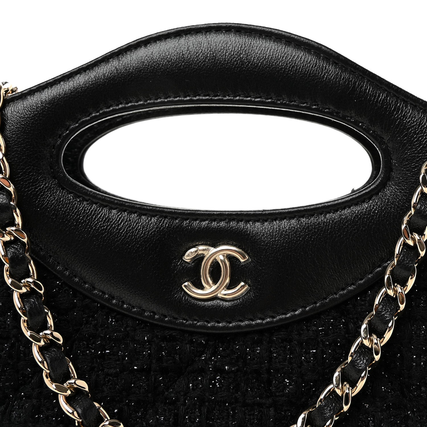 Chanel Tweed Shiny Calfskin Quilted Nano 31 Shopping Bag Black 7 of 10