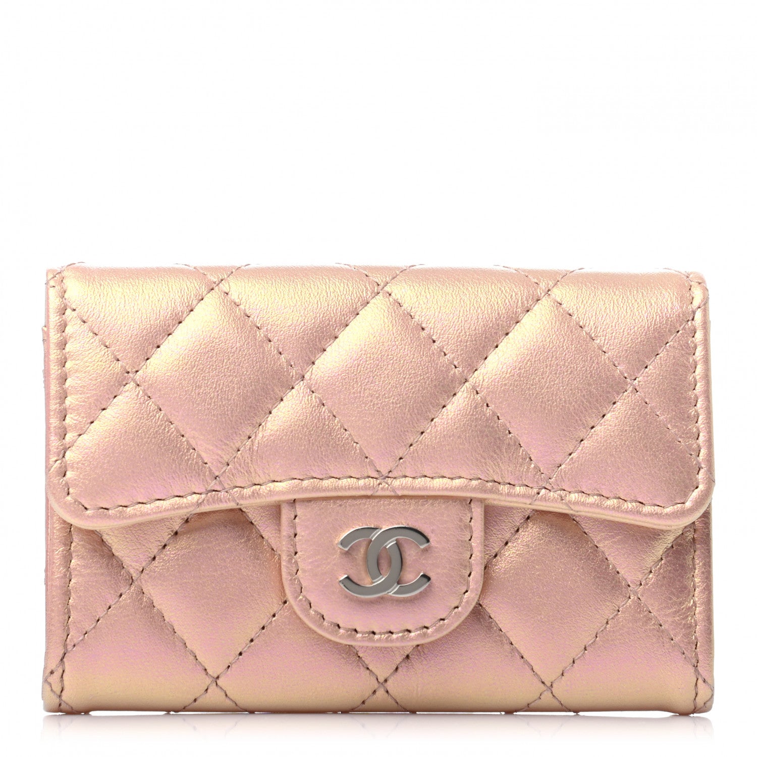 Chanel Iridescent Calfskin Quilted Flap Card Holder Wallet Pink 1 of 8