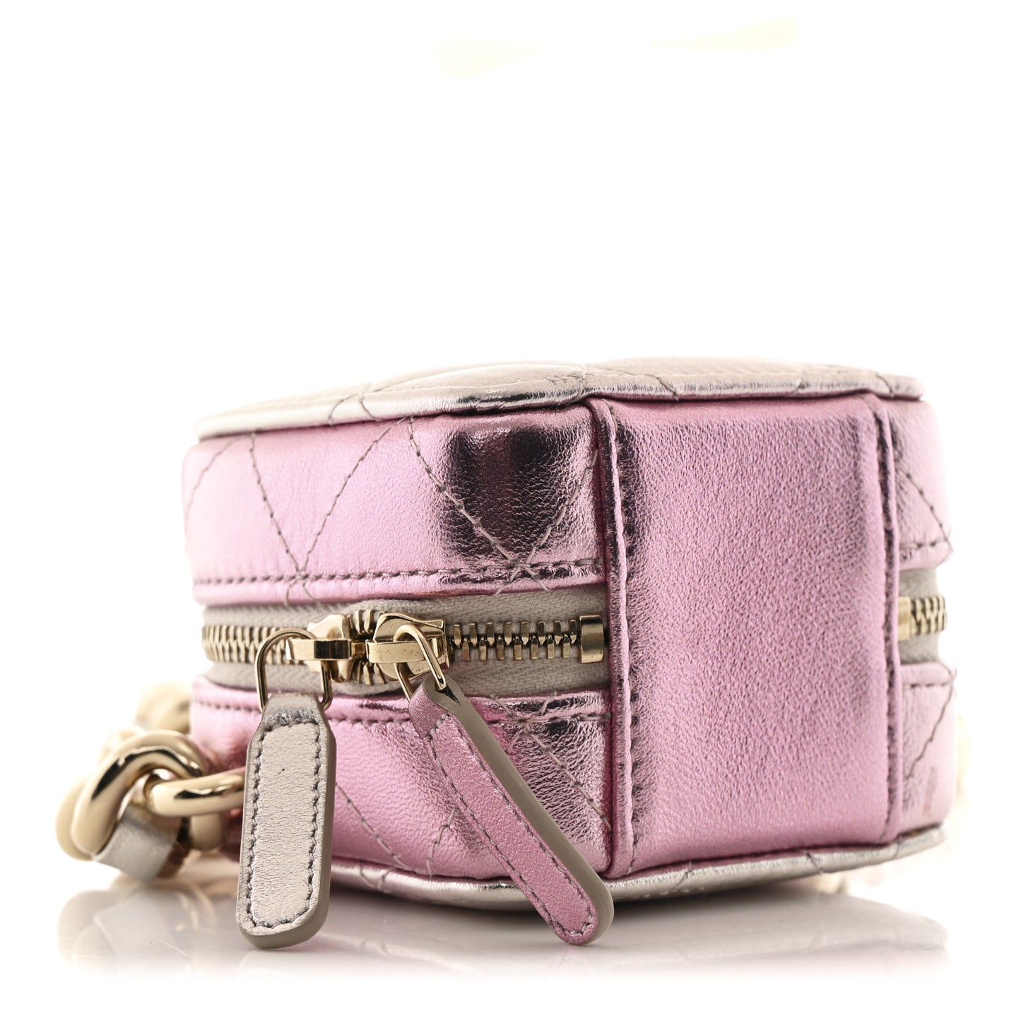 Gradient Metallic Lambskin Quilted Like A Wallet Clutch With Chain Gold Pink