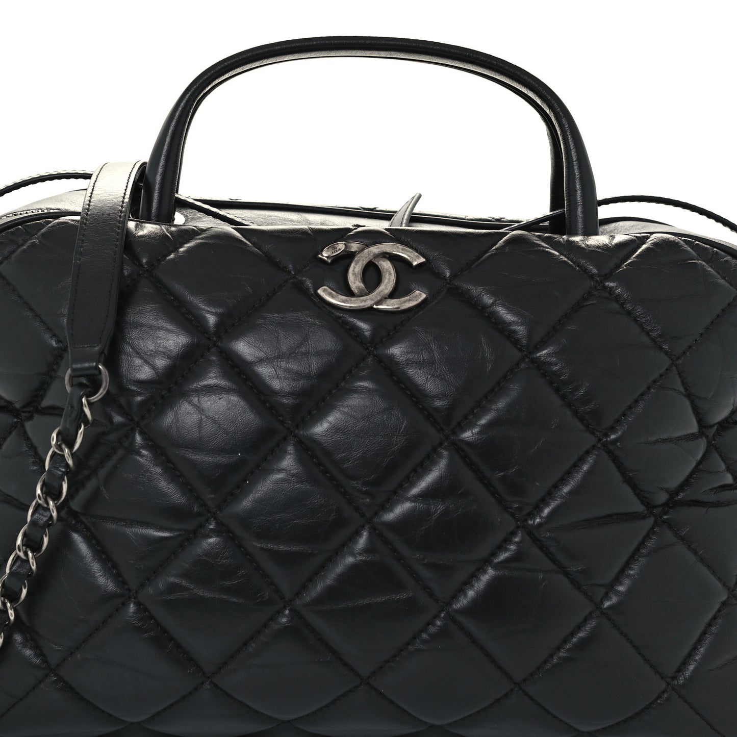 Aged Calfskin Small Bowling Bag Black