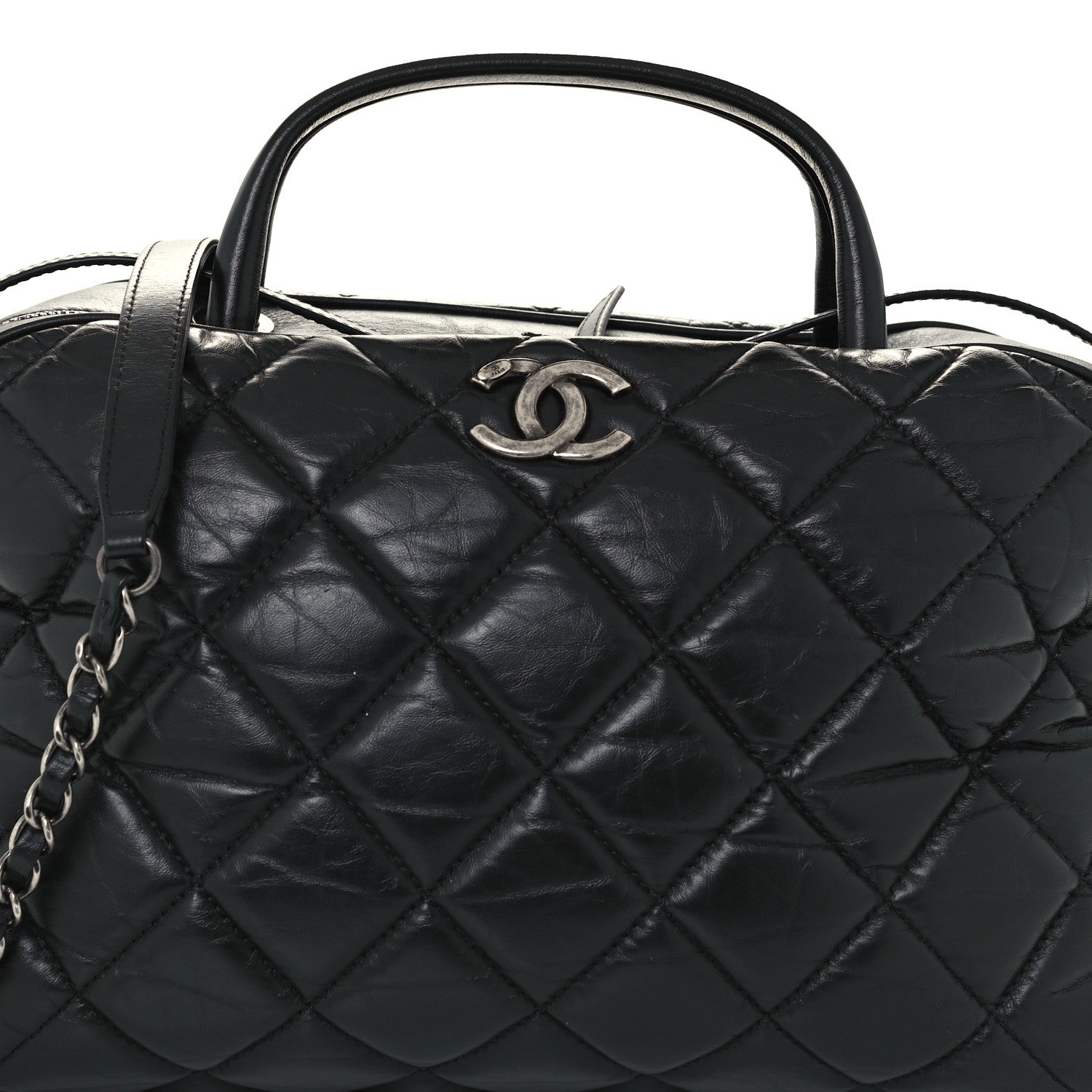 Chanel Aged Calfskin Small Bowling Bag Black 8 of 10