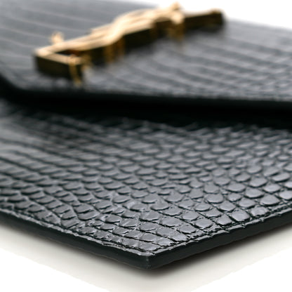 Saint Laurent Calfskin Crocodile Embossed Uptown Monogram Clutch Dark Green 6 of 12