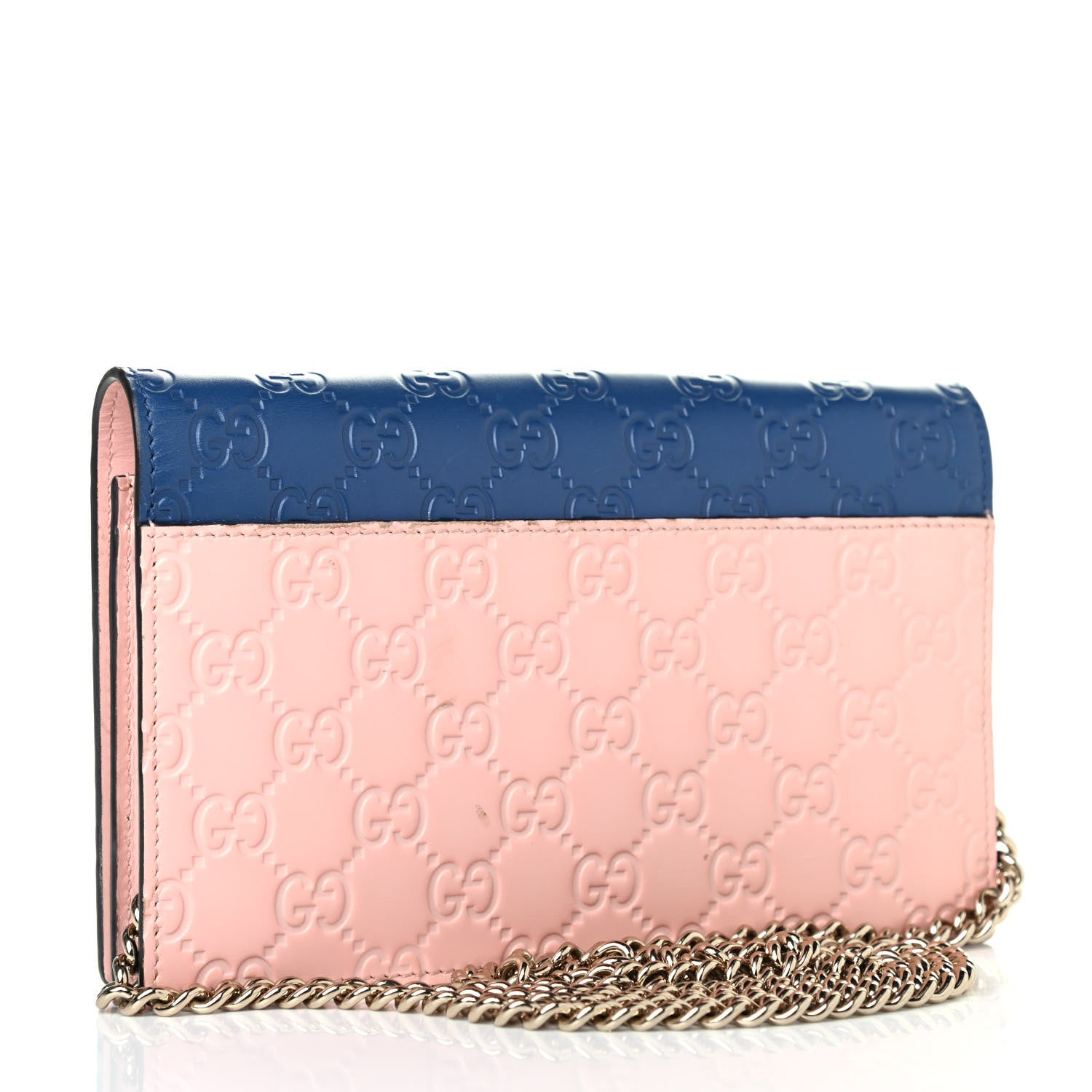 Gucci Guccissima Signature Bi-Color Bowy Chain Wallet Blue Dark Cipria 2 of 4