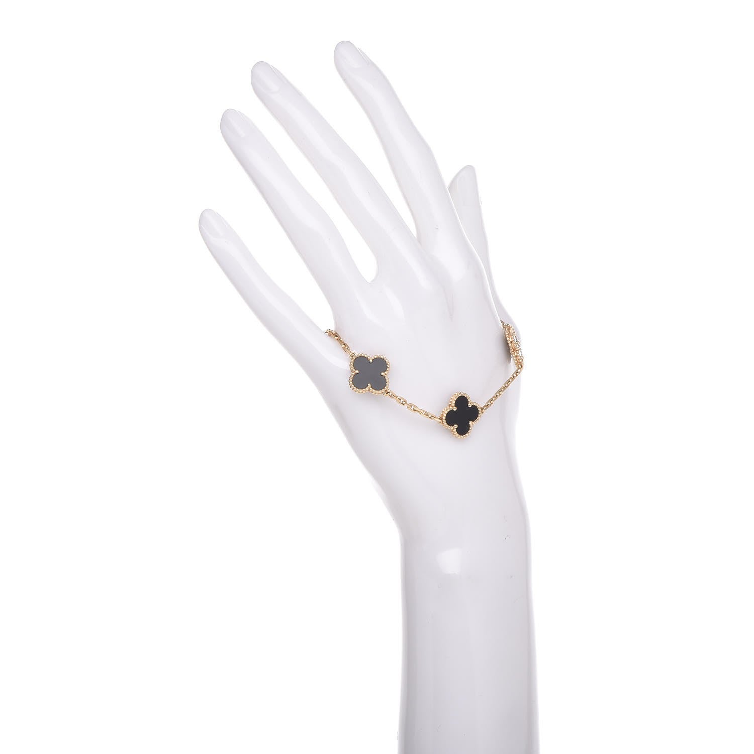 Van Cleef & Arpels 18K Yellow Gold Black Onyx 5 Motifs Vintage Alhambra Bracelet 2 of 5