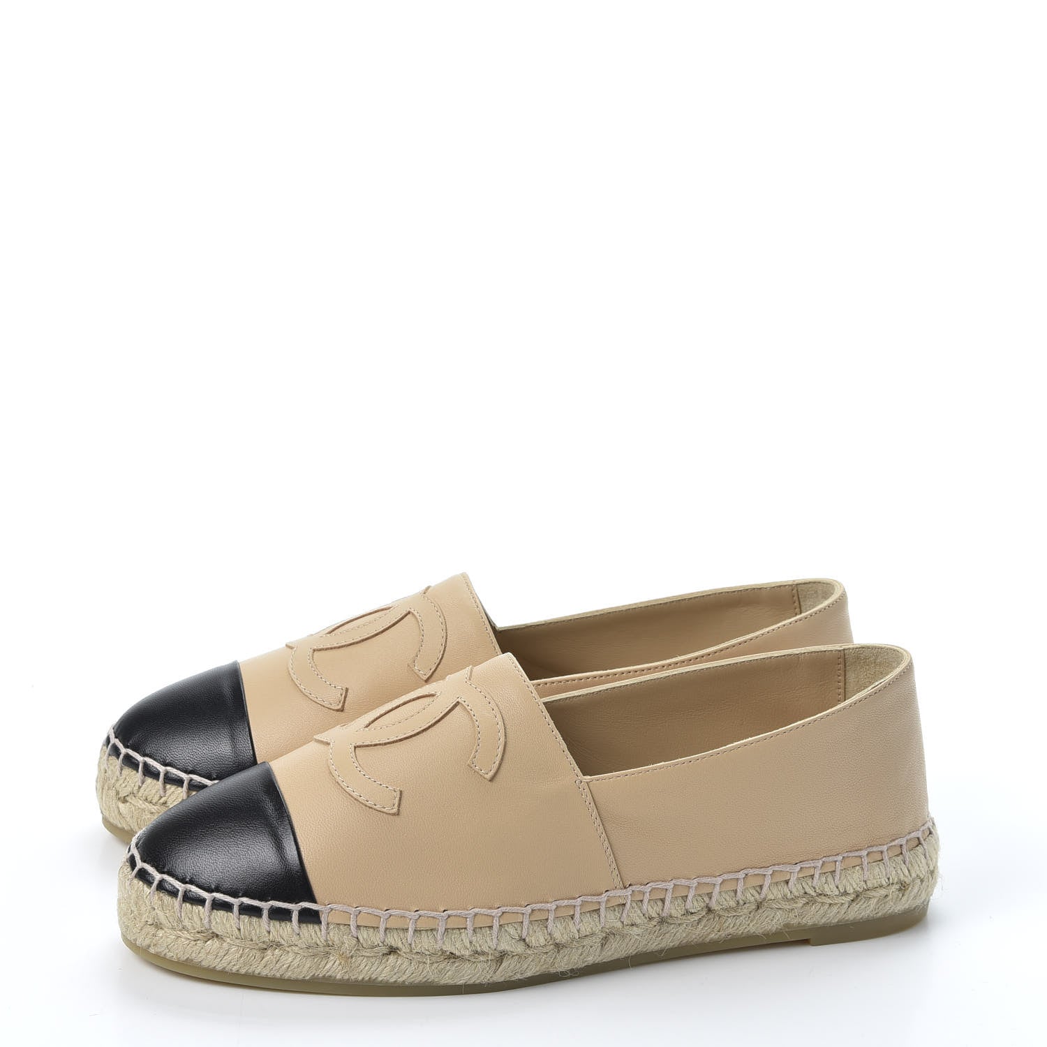 Chanel Lambskin CC Espadrilles 36 Beige Black 3 of 12