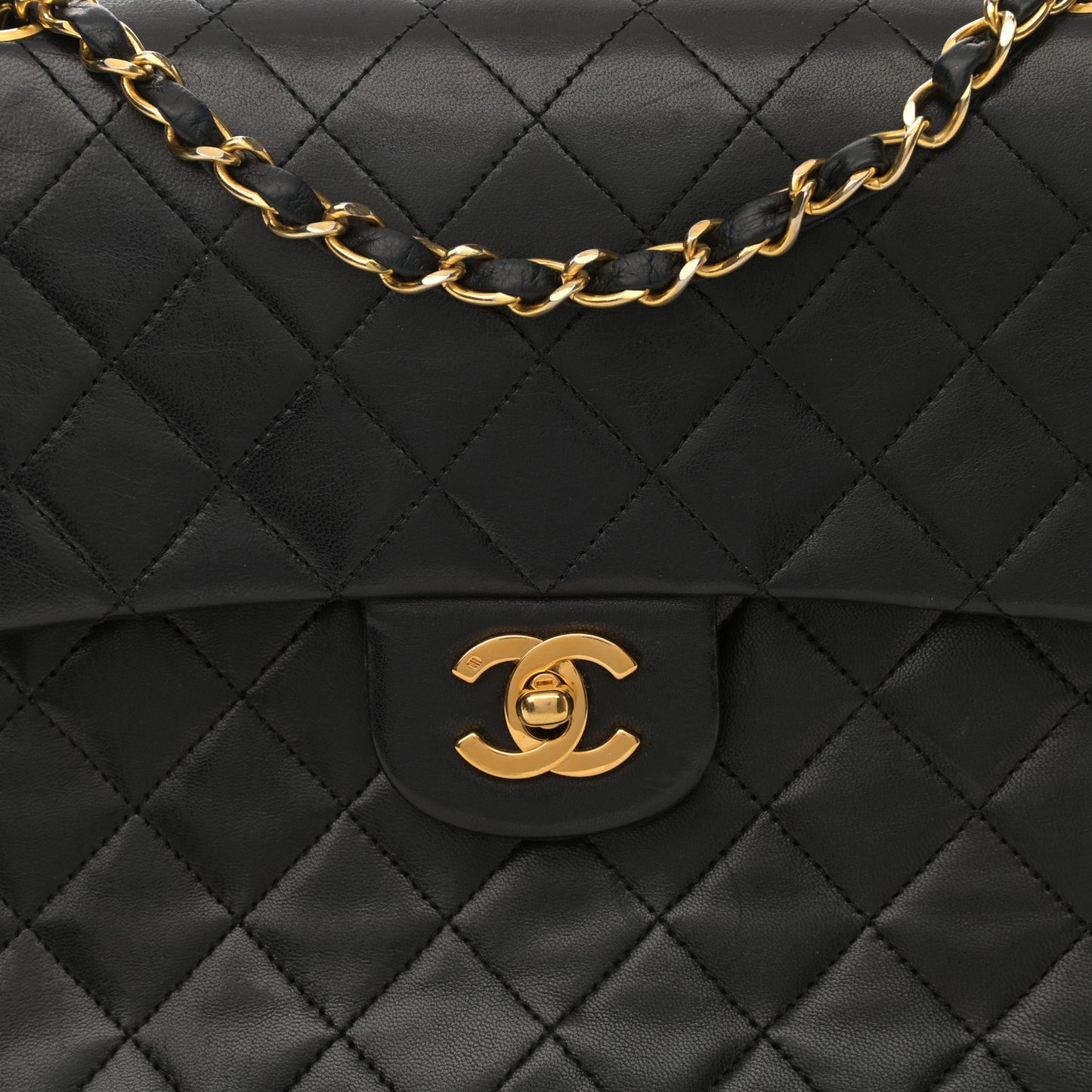 Lambskin Quilted Medium Double Flap Black