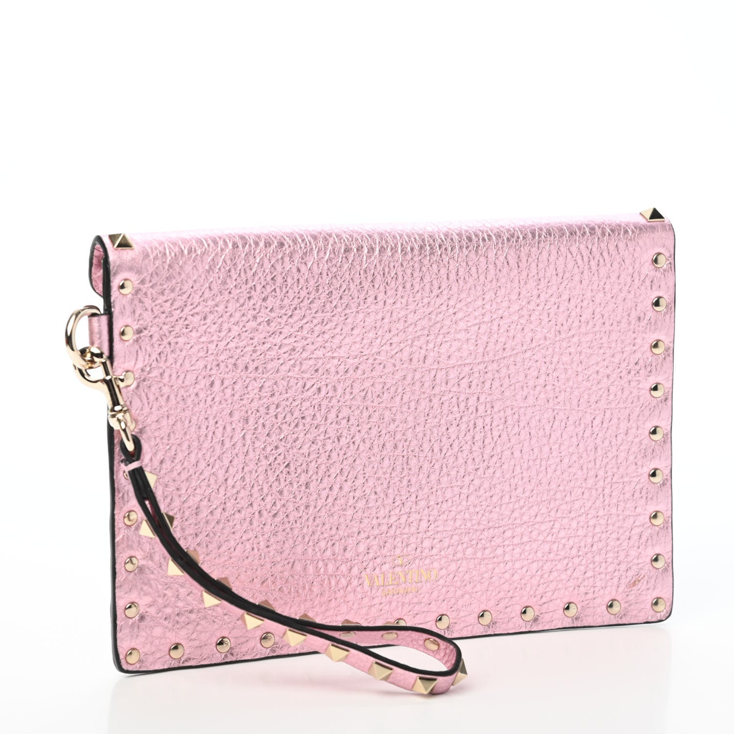 Valentino Garavani Metallic Pebbled Calfskin Medium Rockstud Envelope Flat Wristlet Pouch Giacinto 3 of 6
