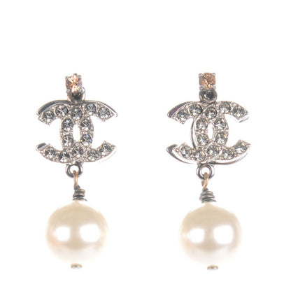 Chanel Crystal Pearl CC Drop Earrings Silver 1 of 5
