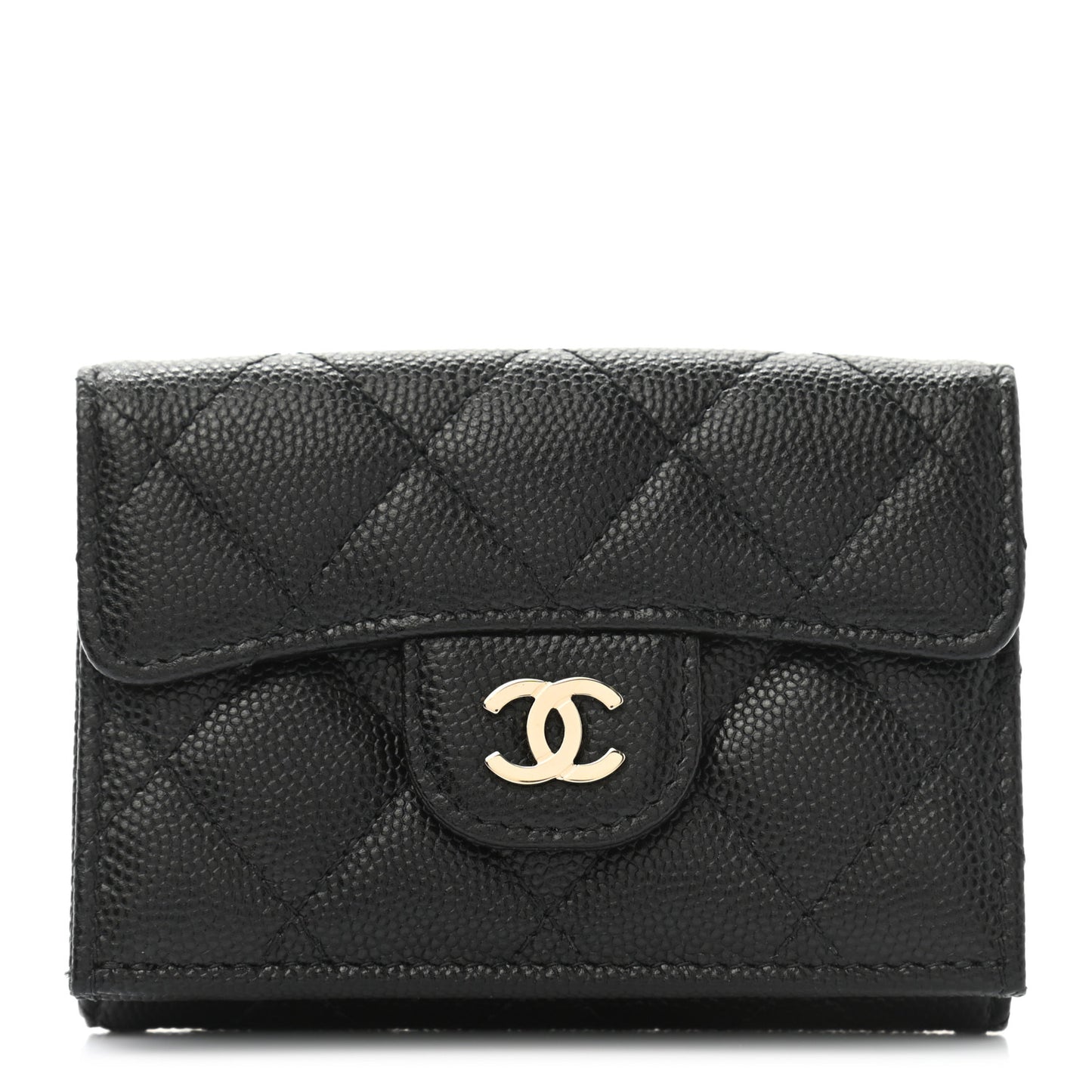 Caviar Quilted Double Flap Wallet Black