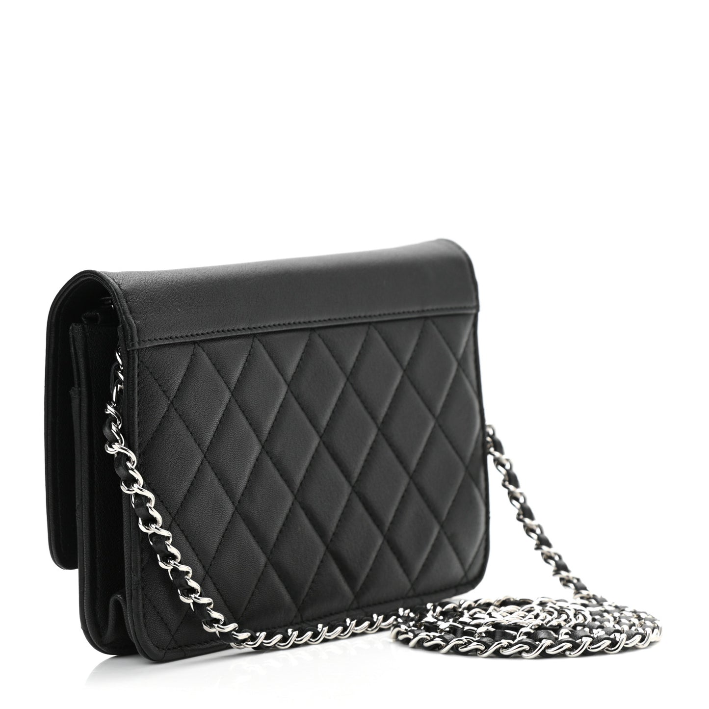 Grained Calfskin Quilted Urban Champion Wallet On Chain WOC Black