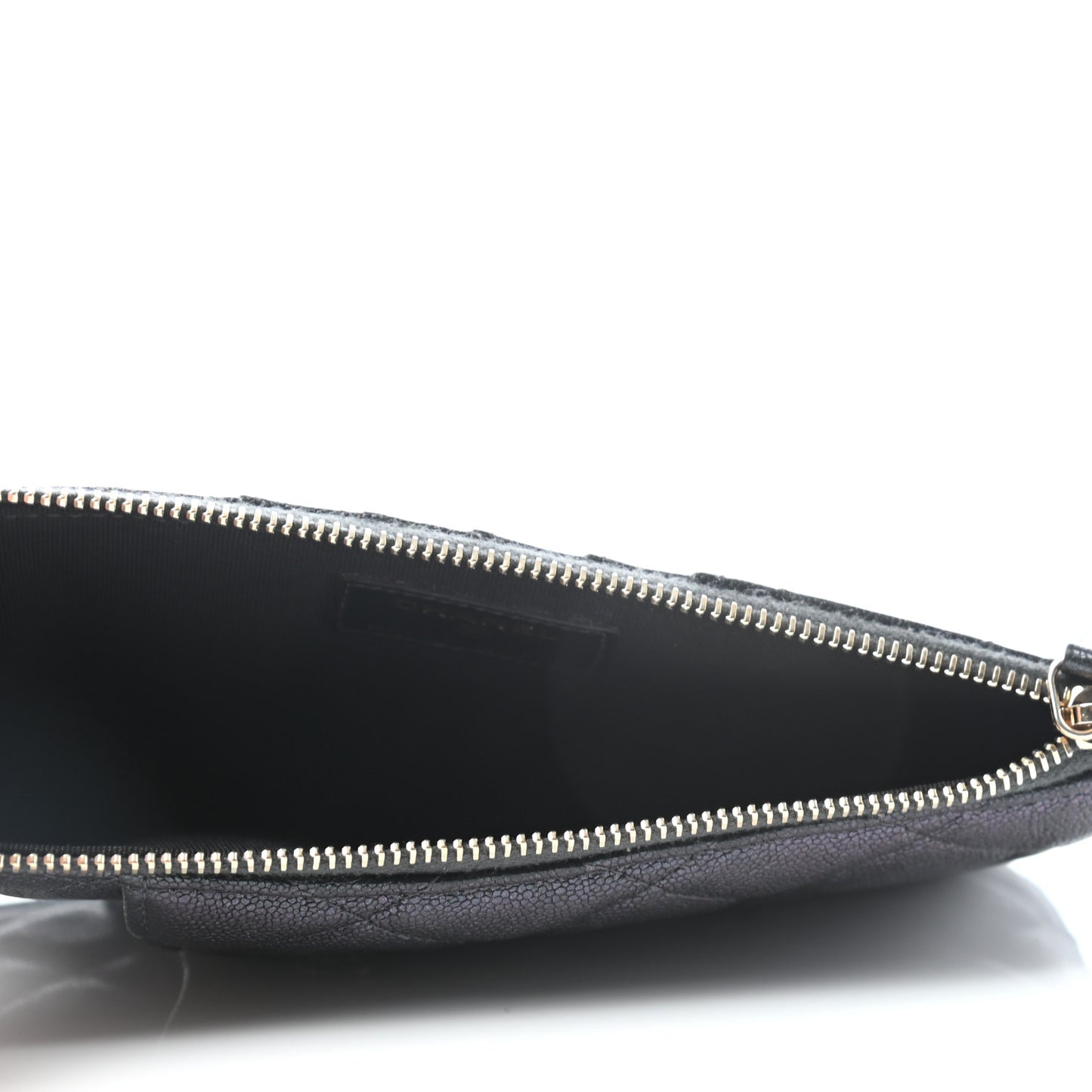 Iridescent Caviar Quilted Classic Flat Wallet Pouch Black
