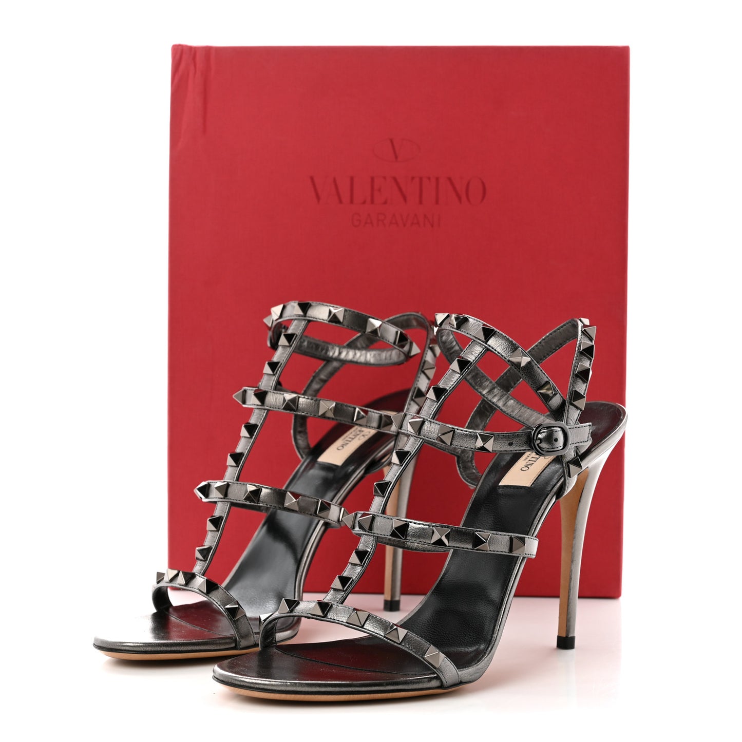 Metallic Nappa Rockstud Gladiator 105mm Sandals 40.5 Gray
