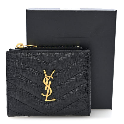 Saint Laurent Grain De Poudre Matelasse Chevron Monogram Zipped Card Case Black 7 of 7