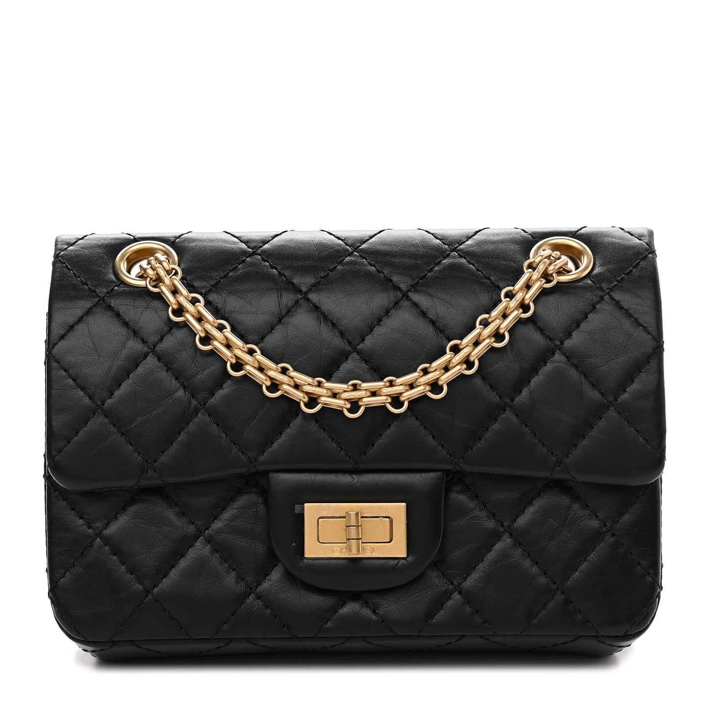 Aged Calfskin Quilted 2.55 Reissue Mini Flap Black
