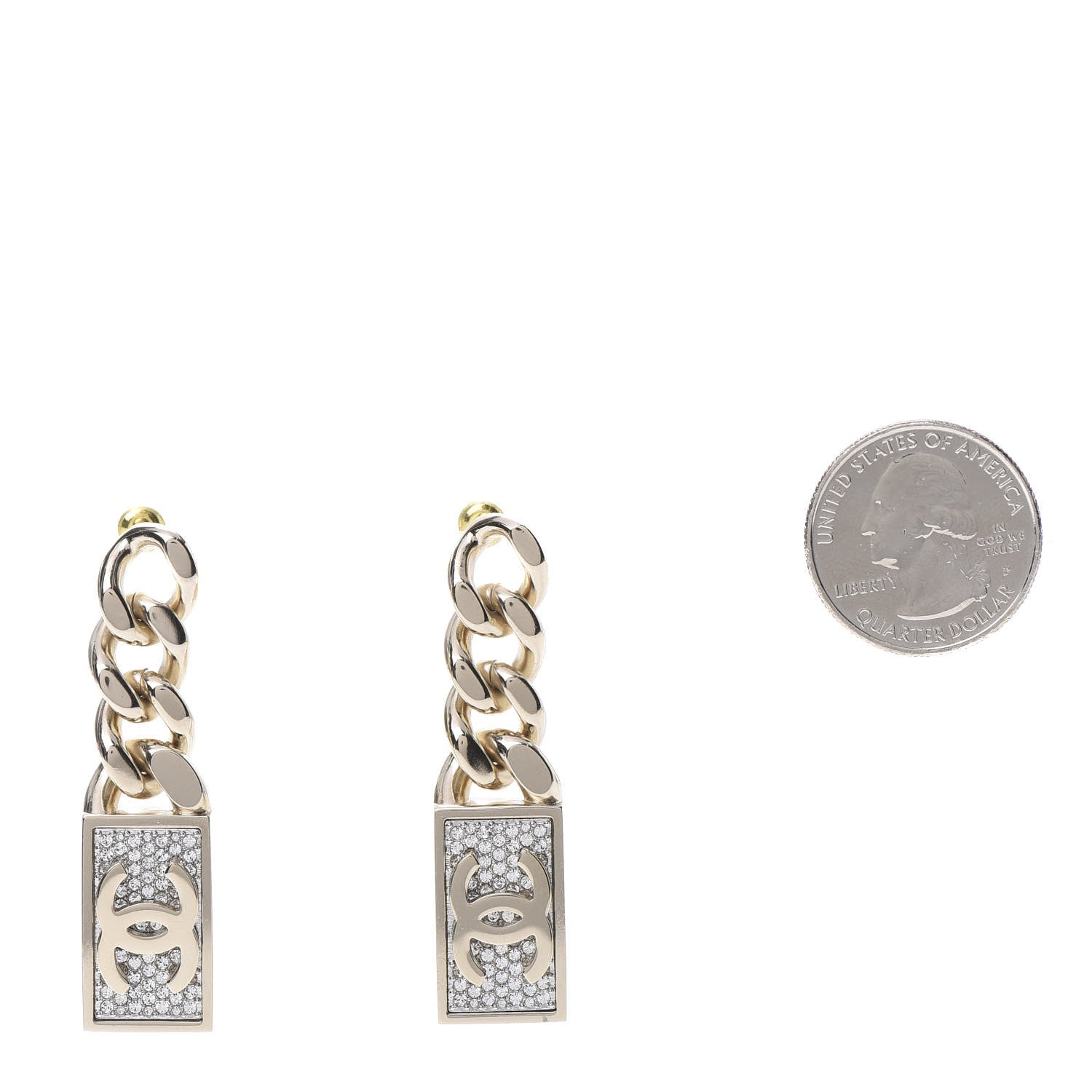 Chanel Crystal Dog Tag Charm Earrings Gold 2 of 5